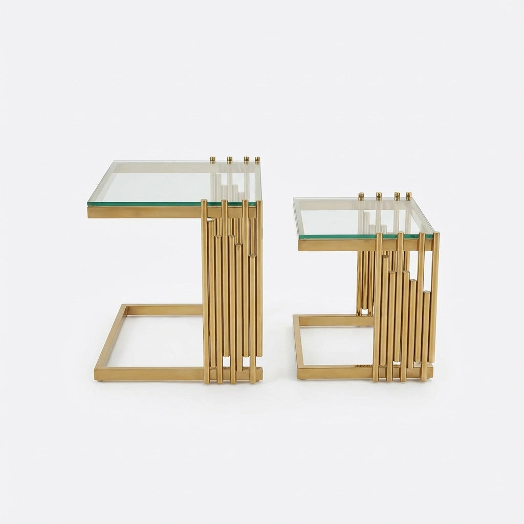 TAVOLINO Set da 2 pezzi quadrato 41 x 41 x 46 cm vetro temperato trasparente oro