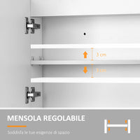 Mobiletto Specchiera da Bagno 2 Ante 1 Ripiano 80x15x60 cm con Luce LED Bianco