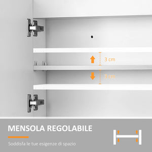 Mobiletto Specchiera da Bagno 2 Ante 1 Ripiano 80x15x60 cm con Luce LED Bianco