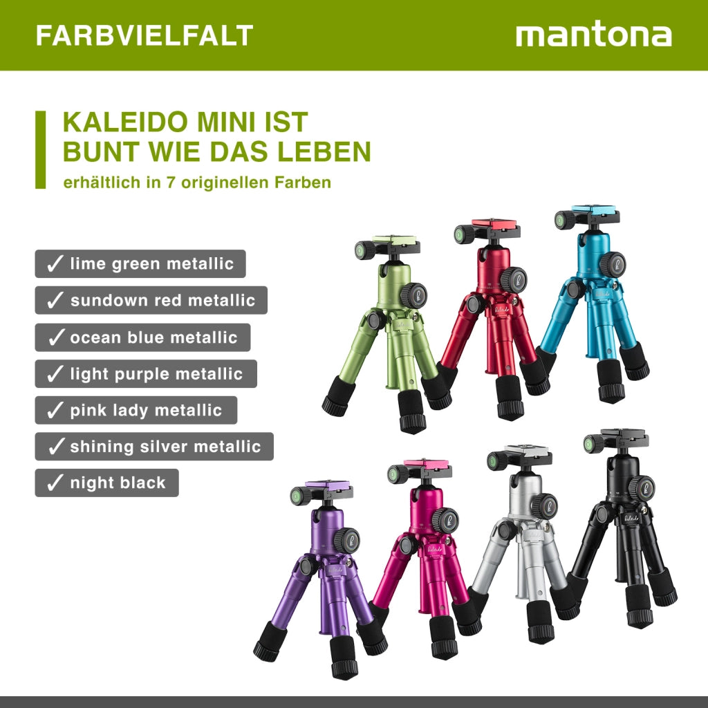 Mantona 21185 kaleido mini foto/tavolo e treppiede da viaggio incl. testa a sfera con piastra a sgancio rapido e borsa per il trasporto argento lucido/metallico