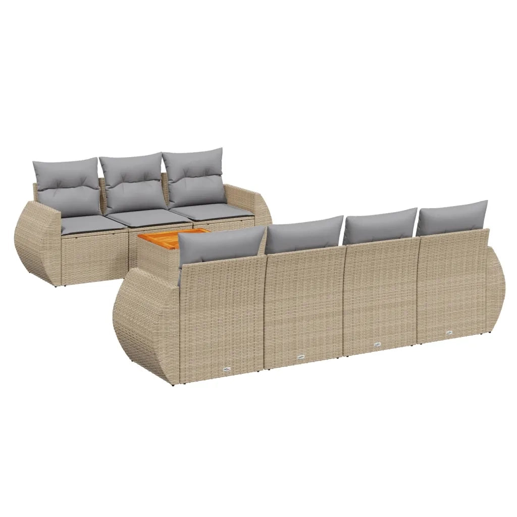 Set Divano da Giardino 8 pz con Cuscini Beige in Polyrattan 3224911