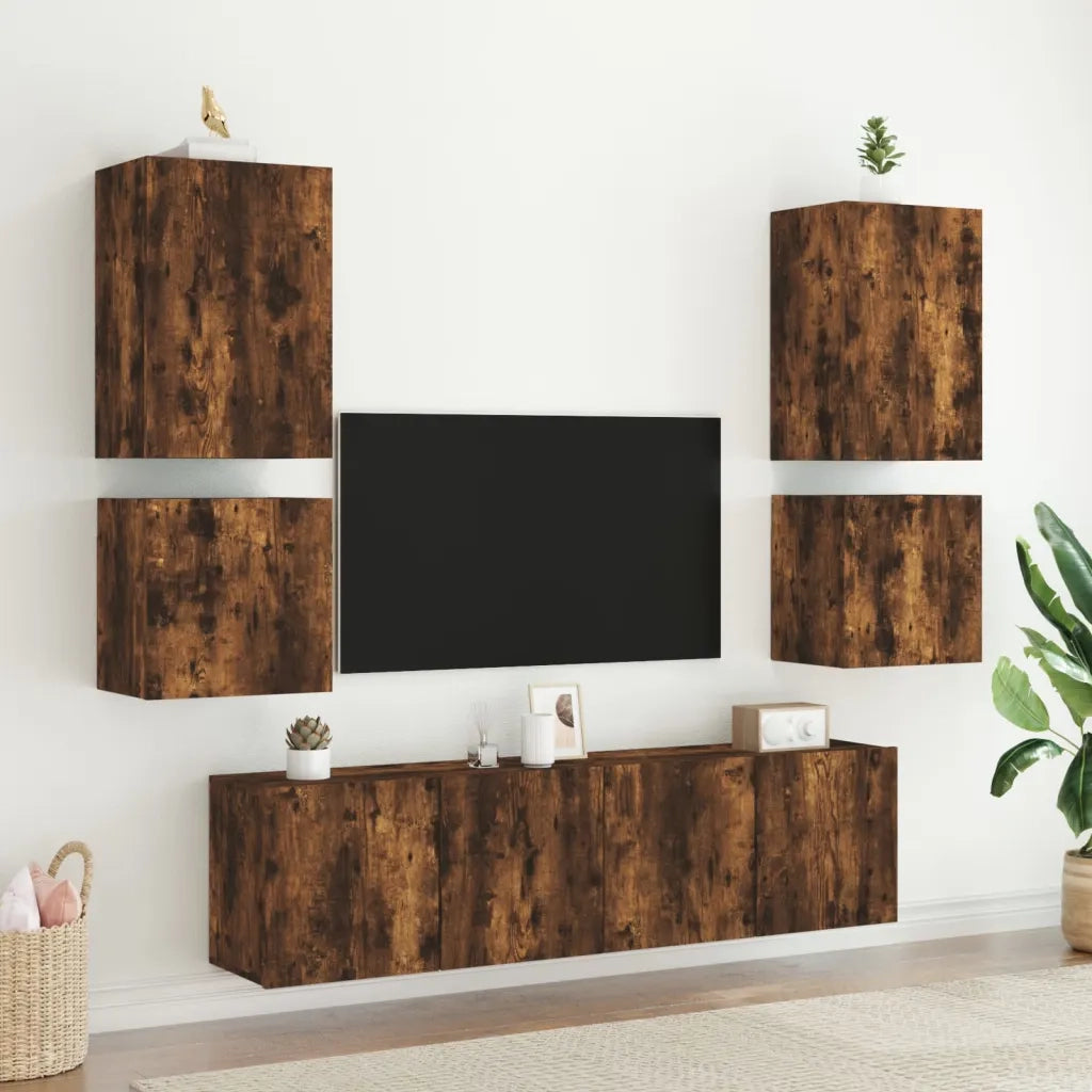 Mobili TV Parete 2pz Rovere Fumo 40,5x30x40cm Legno Multistrato 836905