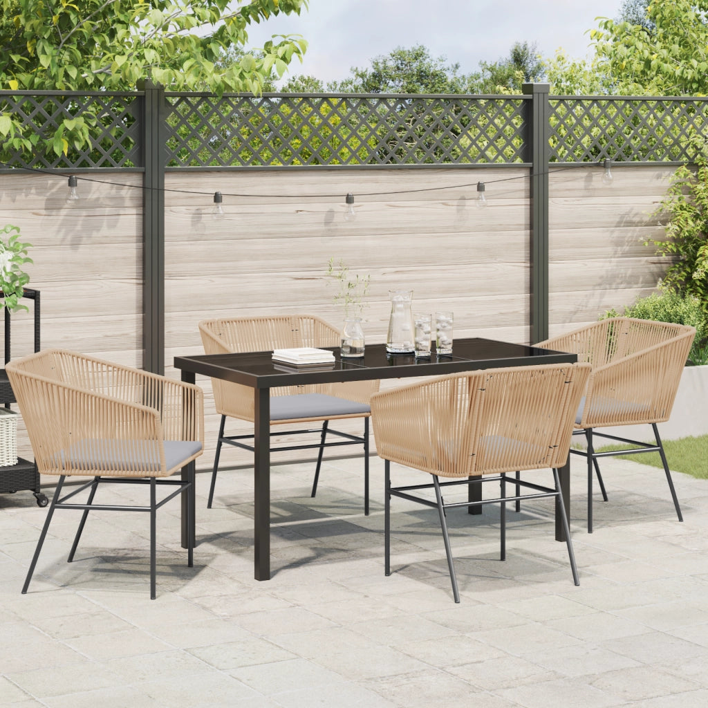 Set da pranzo da giardino a 5 pezzi con cuscini in polirattan marrone