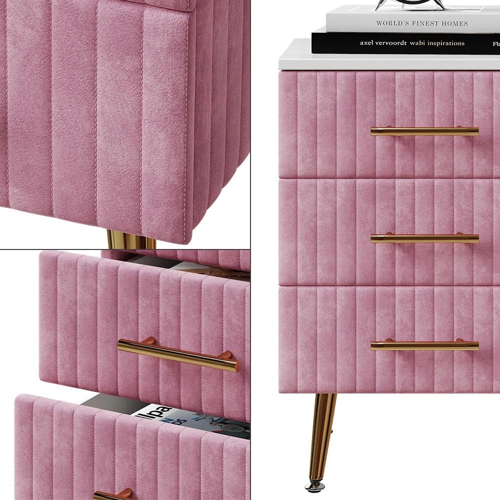 Comodino Velia, rosa, 41 x 62 cm con 3 cassetti
