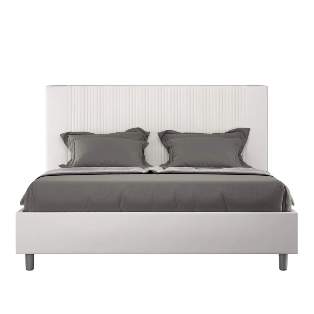Letto queen size contenitore imbottito 150x190 similpelle bianco Goya
