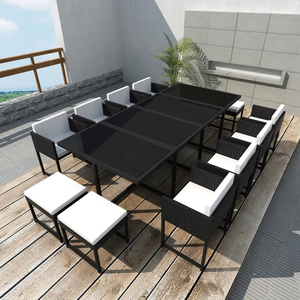 Set da Pranzo da Giardino 13 pz con Cuscini in Polyrattan Nero 42761
