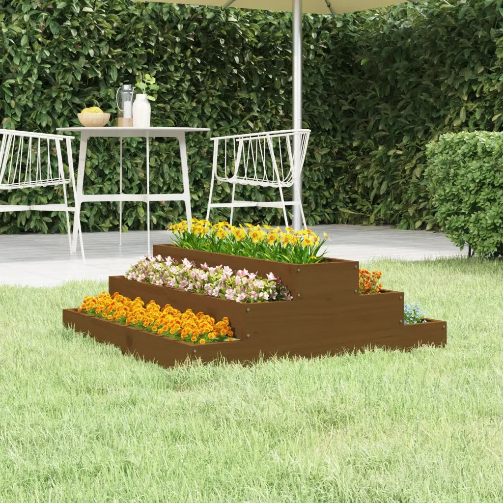 Fioriera Marrone Ambra 80x80x27 cm in Legno Massello di Pino