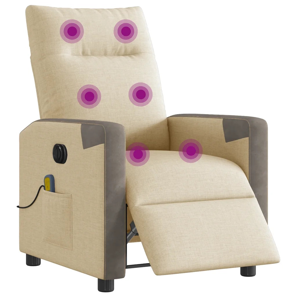Poltrona Reclinabile Massaggiante | Sedia Relax Elettrica Crema in Tessuto
