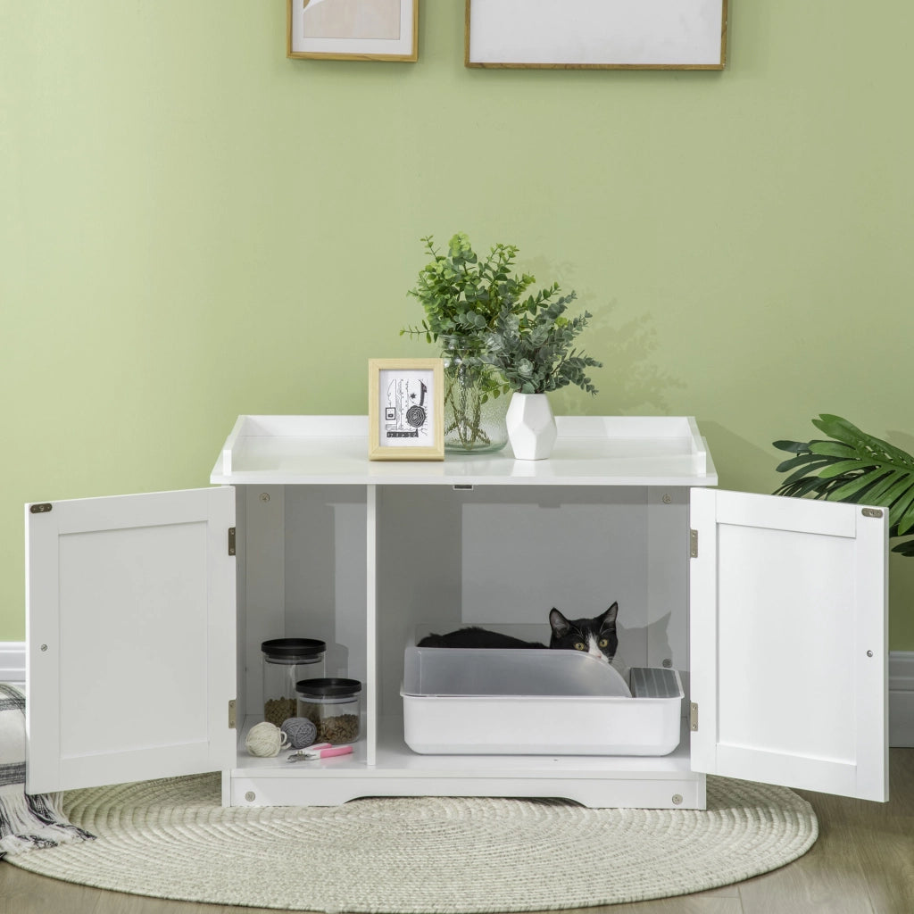 Casetta e Lettiera per Gatti ¨C zephmum ¨C Bianco 86x48x52cm