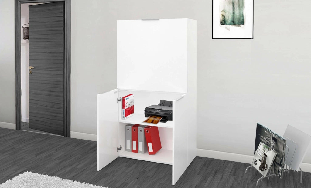 Atroc, Scrivania Modulabile Made in Italy, 70x35x140h cm Bianco Lucido