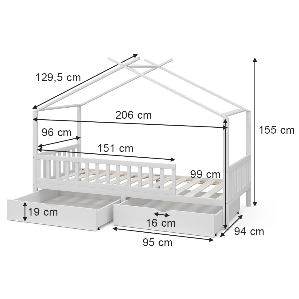 Vitalispa Letto montessori bambini Bianco 90x200 cm con 2 cassetti e materasso