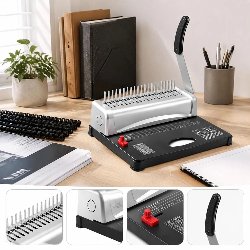 Binding Machine, Comb Binding Machine, 21-hole Binding, 450 Sheets, Bookbinding Machine With 100 3/8 Inch Comb Binding Spines, For Letter Size, A4, A5