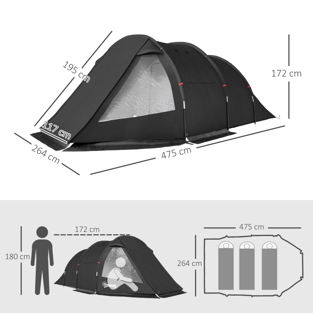 Tenda da campeggio trekking 2 stanze ¨C zephmum ¨C 475x264x172 cm nero