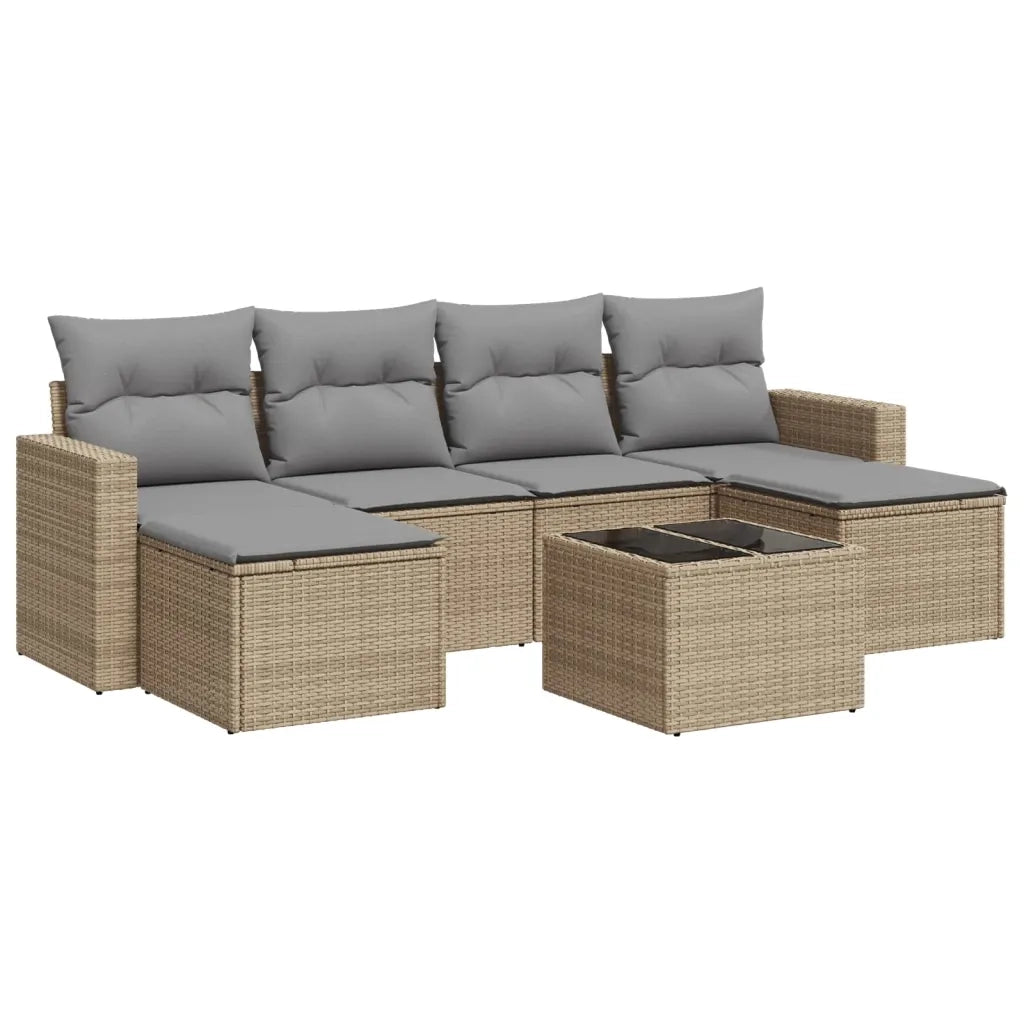 Set Divani da Giardino 7 pz con Cuscini Beige in Polyrattan 3219319