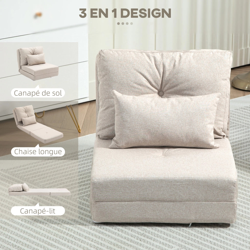 Poltrona letto convertibile 1 posto ¨C Xylo ¨C beige con cuscino e schienale regolabile