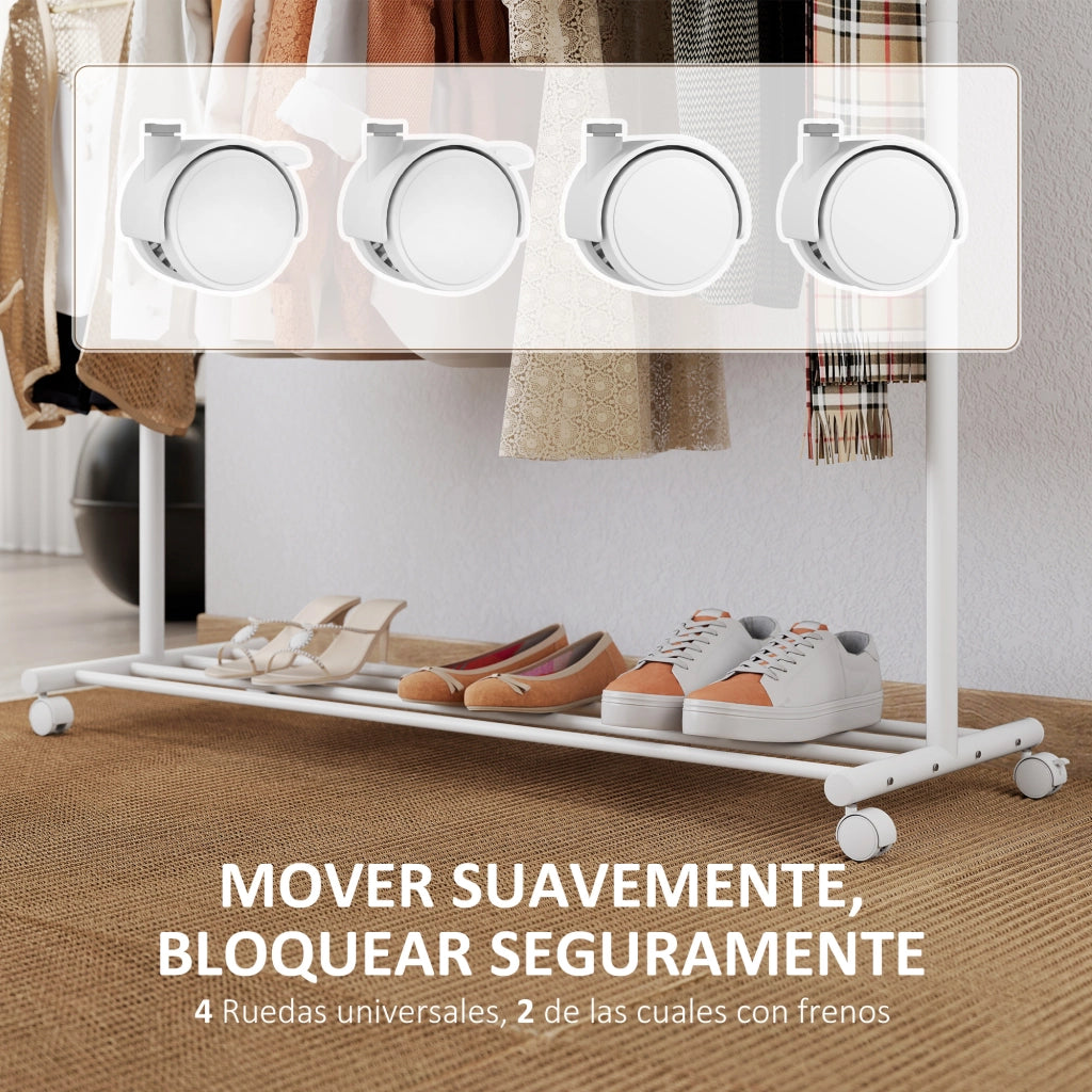Appendiabiti con rotelle 5 ganci e ripiano ¨C zephmum ¨C 120x43x171 cm bianco