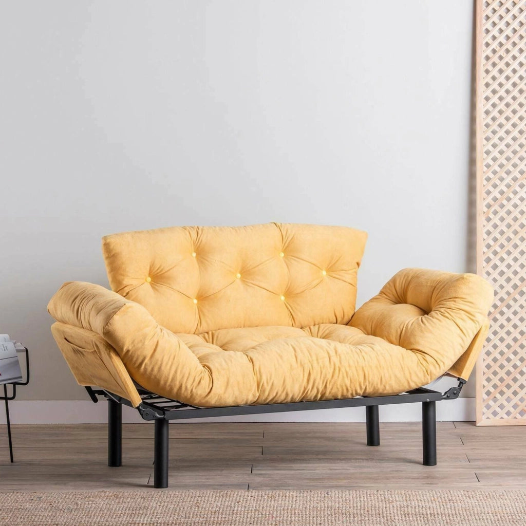 Guchol, Divano Letto 2 Posti Contenitore, 155x70 cm Giallo