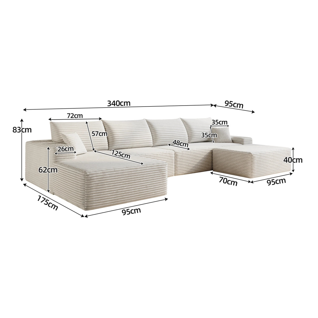 Divano ad angolo modulare con chaise longue a L e schiuma ad alta elasticità in tessuto bianco per soggiorno grande