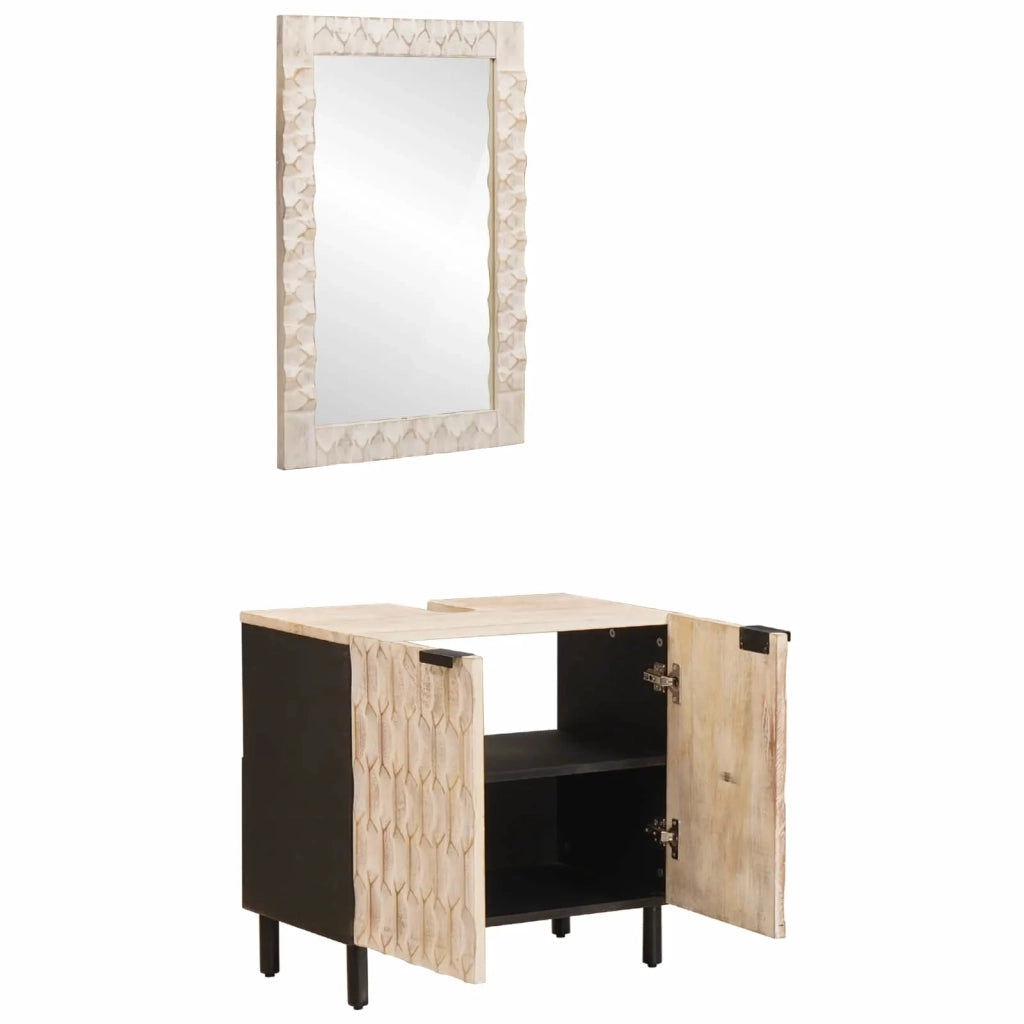 Set da Bagno Finitura Bianco Lavato Legno di mango massello