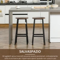 Set 2 Sgabelli da Cucina in Truciolato e Acciaio con Piano Liscio e Poggiapiedi, 32.5x32.5x65 cm, Marrone
