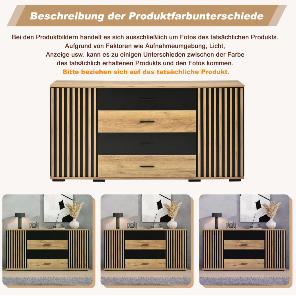 Credenza 140x35x70 cm in MDF, 4 cassetti e 2 ante