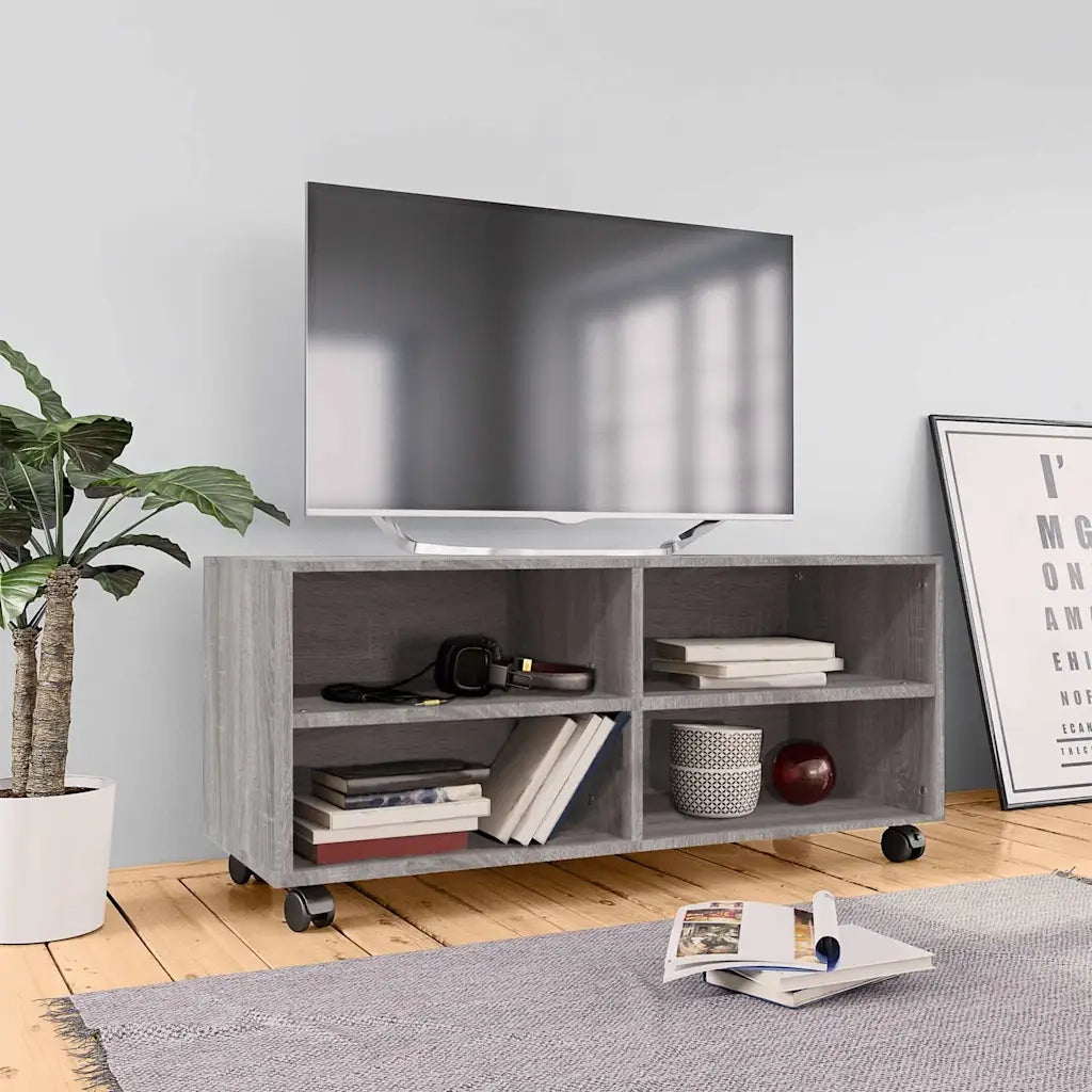 Mobile TV con Ruote Grigio Sonoma 90x35x35cm Legno Multistrato
