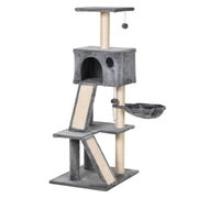 ALBERO TIRAGRAFFI ACCESSORIATO CON CUCCIA LETTINO SOSPESO E 2 PEDANE IN PELUCHE GRIGIO