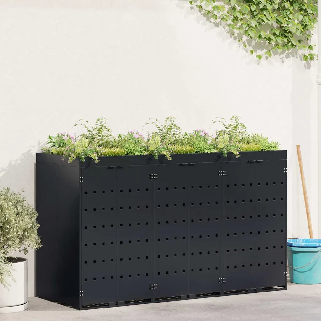 Contenitore per Rifiuti per 3 Bidoni Nero 204 x 77,5 x 121,5 cm