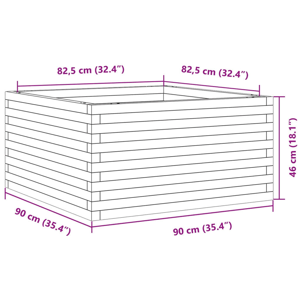 Fioriera da Giardino Bianca 90x90x46 cm Legno Massello di Pino 3282425