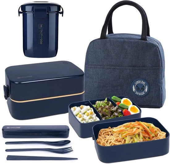 Borsa pranzo con 2 strati e contenitore pranzo - contenitori regolabili - per adulti e bambini - borsa pranzo trasportabile - impermeabile - ufficio e scuola