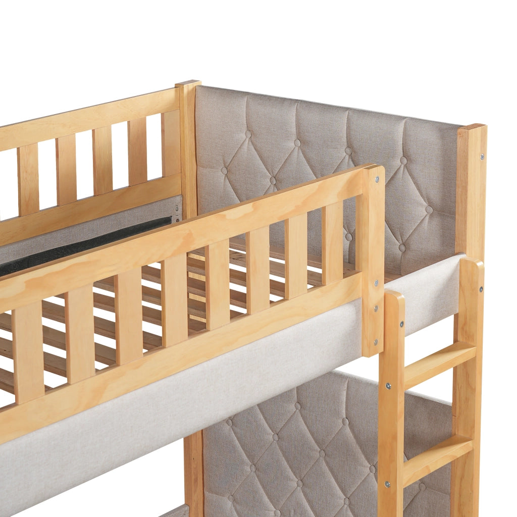 OKWISH Letto a Castello 90×200 cm, Letto Singolo con Scala Dritta 4 Gradini, Sponde e Bordo Antiurto, senza Materasso, Grigio