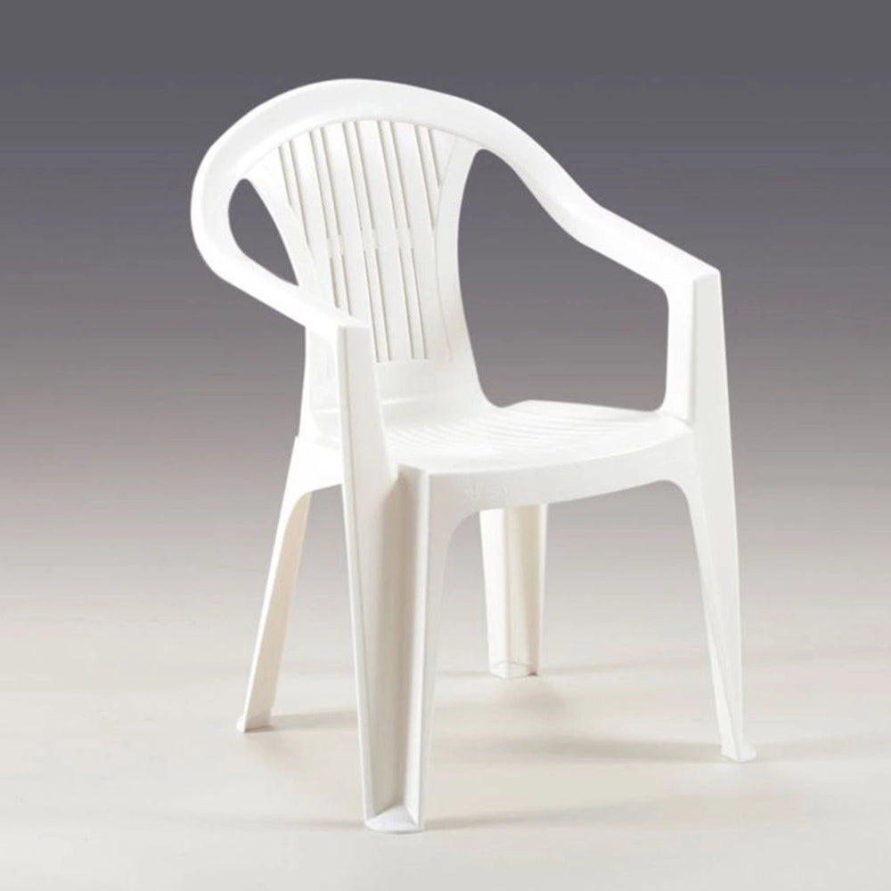 Trade Shop - Set 2 Pz Sedia Ratak Schienale Basso Monoblocco Bianca Opaca Con Braccioli 021048 -