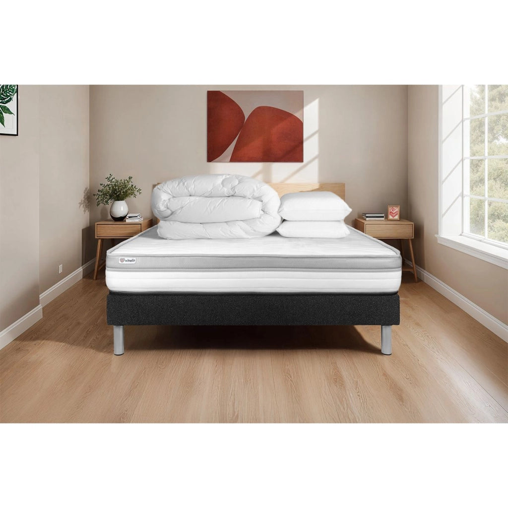 Pacchetto letto completo - Materasso 160x200cm + Box spring con doghe (kit) + 2 cuscini + Piumino - Vital Relax
