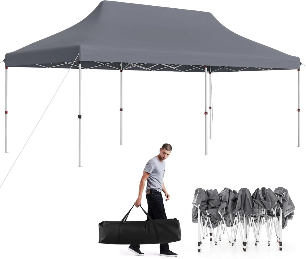 Gazebo Pieghevole da Giardino 3 x 6m, Gazebo Pop-up con Borsa da Trasporto, Regolabile in Altezza, per Feste (Beige)