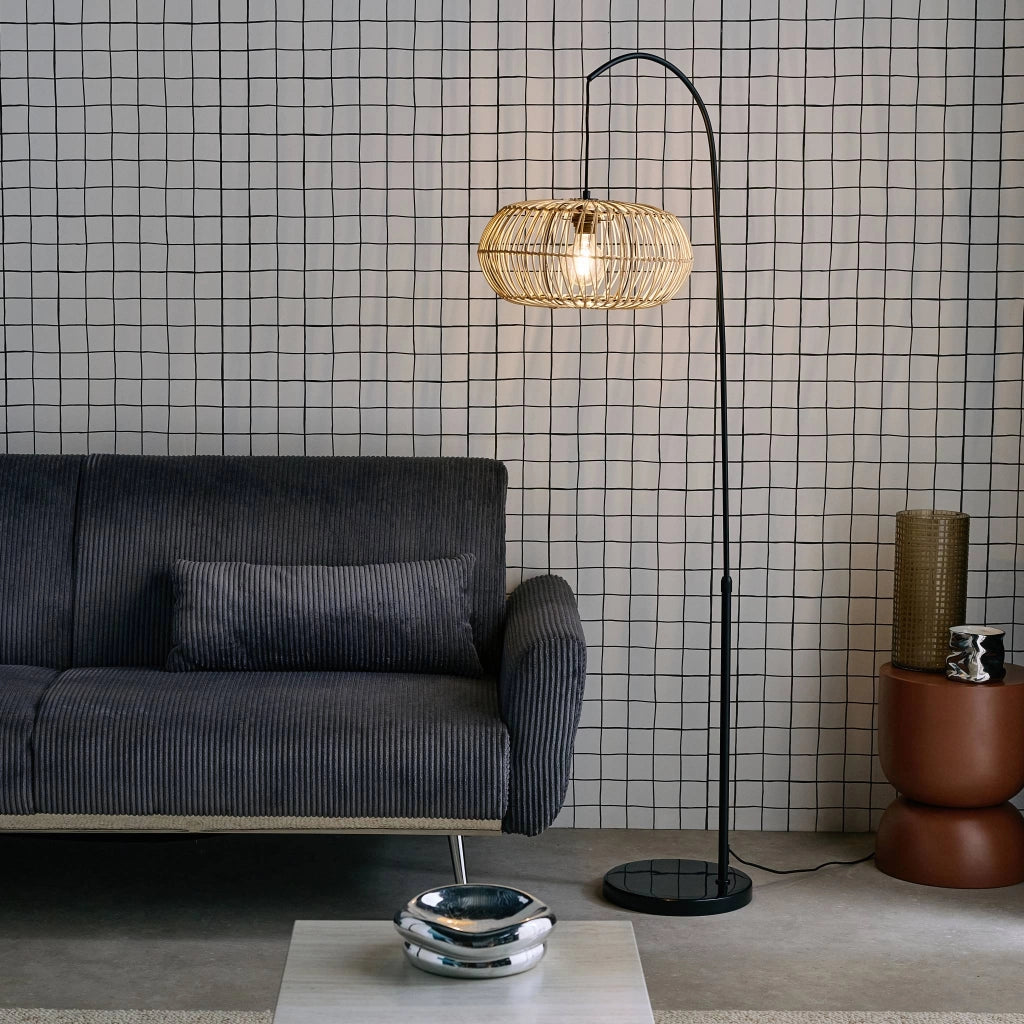 Lampadario interno rattan naturale h 170cm, marrone naturale
