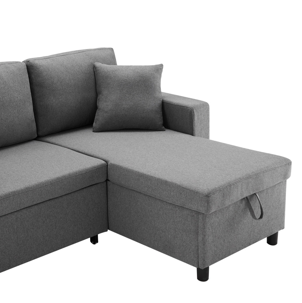 Divano letto angolare 3-4 posti grigio scuro con contenitore