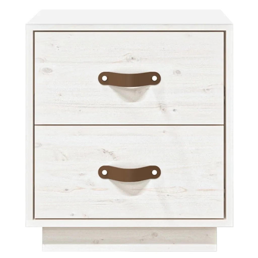 Set di 2 Comodini | Armadio da Notte | Mobiletto da notte Bianchi 40x34x45 cm in Legno Massello di Pino