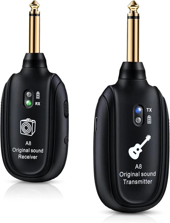 Sistema di trasmissione per chitarra UHF 2 modi - Batteria ricaricabile Li - Portata 100ft - Plug & Play per chitarra - basso - violino - tastiera - nero