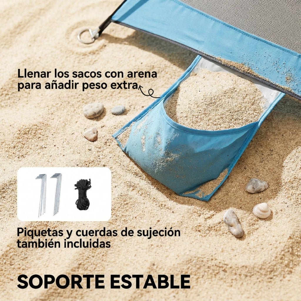 Tenda da Spiaggia 2-3 Persone UPF30+ ¨C Xylo ¨C Blu Cielo con Sacchi Sabbia Finestre Borsa