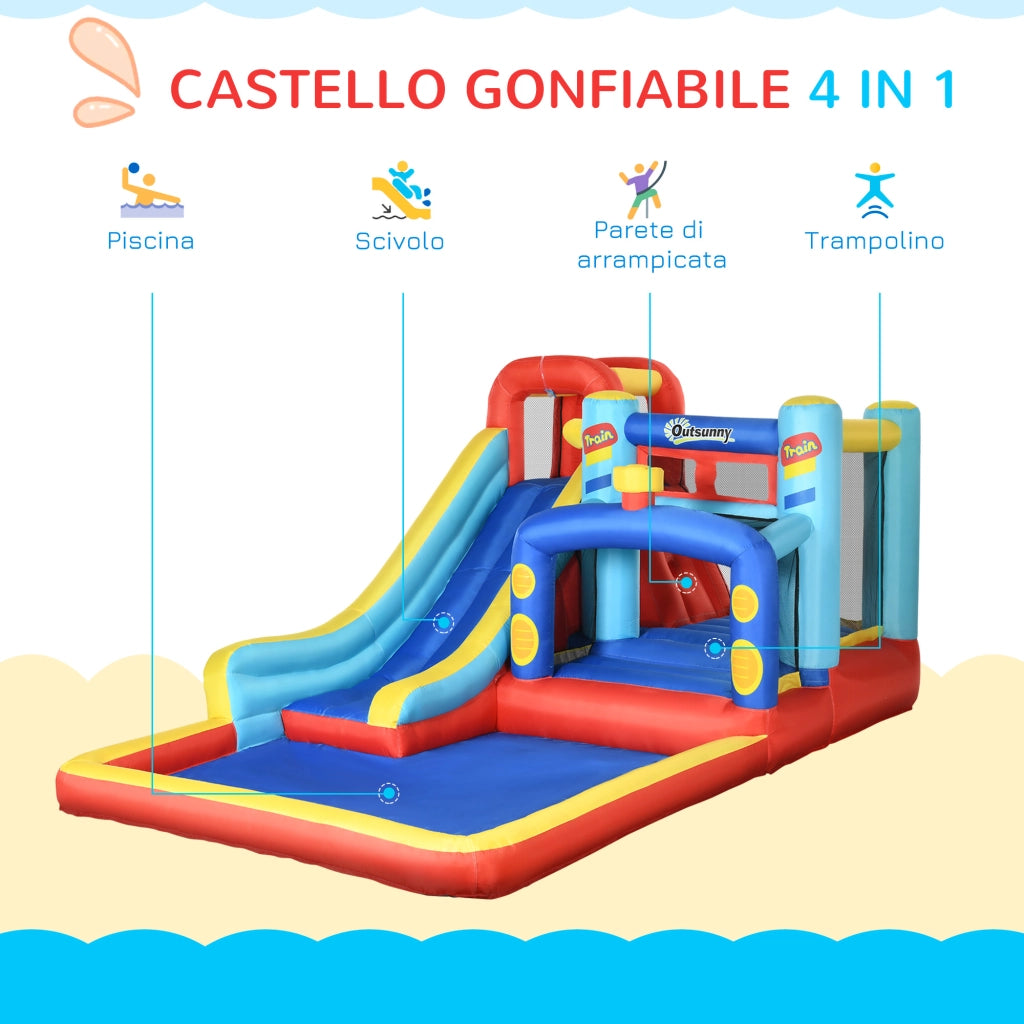 Casetta Gonfiabile per Bambini con Scivolo e Piscina ¨C zephmum ¨C 435x245x200cm