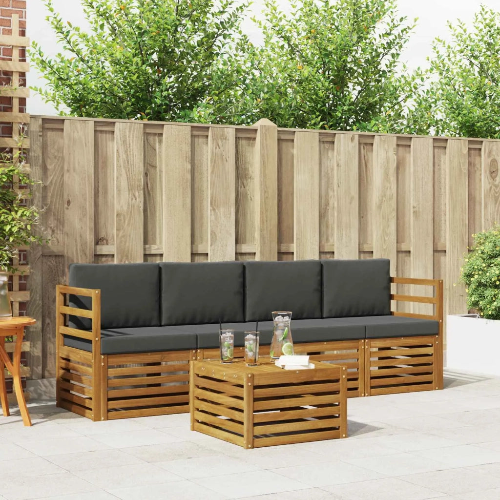 Set divani 5 pcs Naturale e Antracite Legno di Acacia Massello 3374312