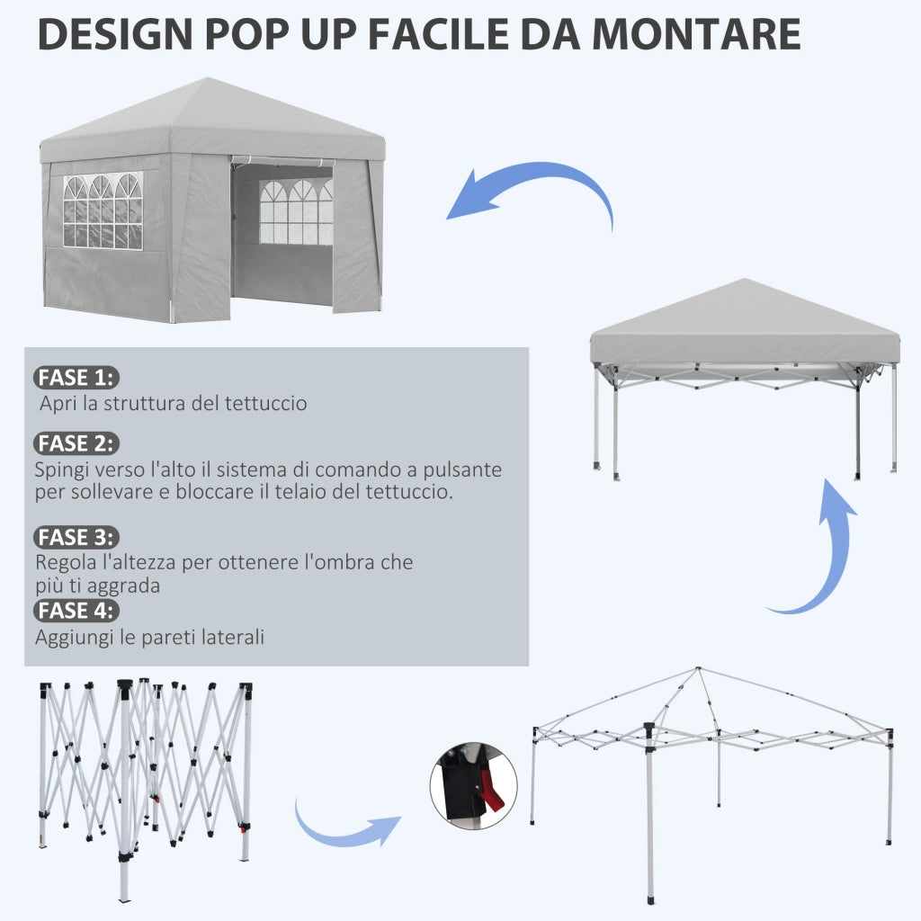 Gazebo Pieghevole 3x3 m ¨C zephmum ¨C Grigio Chiaro Acciaio Tessuto Oxford