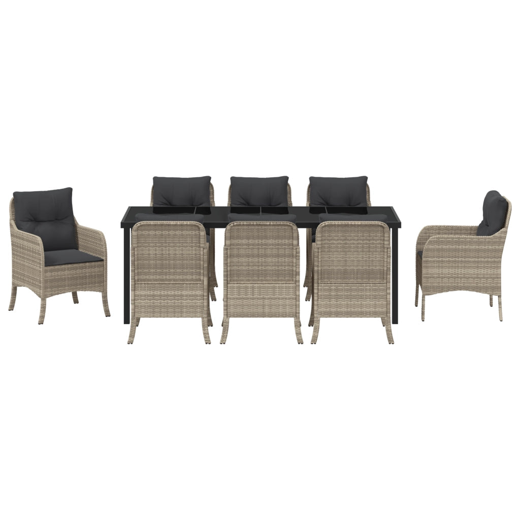 Set da Pranzo da Giardino 9 Pezzi con Cuscini Grigio Chiaro Rattan PE