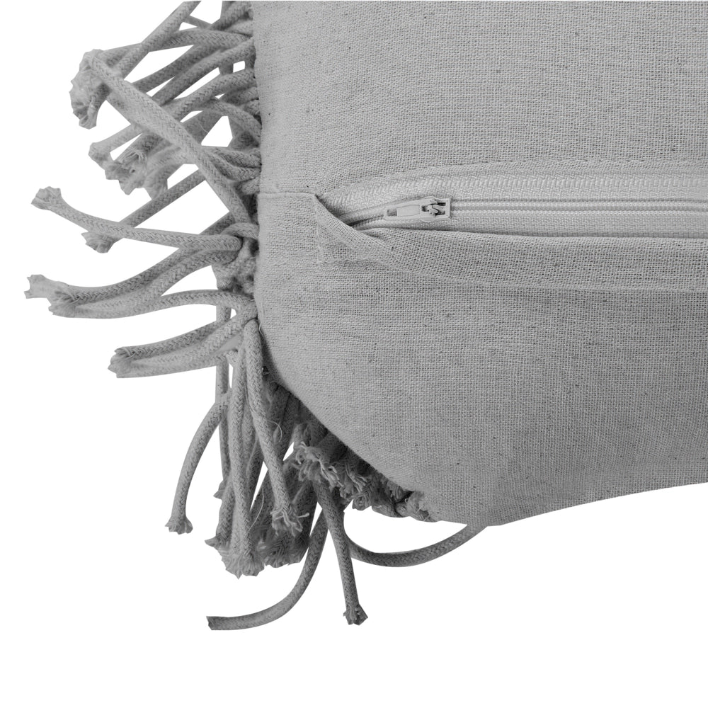 Cuscino Decorativo Grigio Cotone Macramè 30 x 45 cm con Nappe Corda Boho Retro Decor Accessori