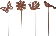 Decorazioni per Giardino a 4 Pezzi in Stile Animale con Fondo Rugginoso - Facile da Inserire per Decorazione di Giardino, Patio, Balcone e Vaso di Fiori
