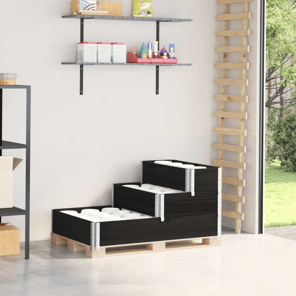 Fioriera | Cassetta per fiori | Vaso Rialzata a 3 Livelli Nera 120x80 cm Legno di Pino