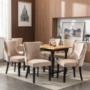 Sedia da pranzo in velluto beige - Zephmum- Con trapuntatura a bottoni, struttura in legno massello, set da 6