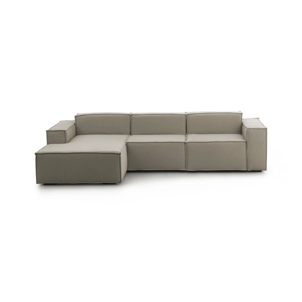 Divano fisso Alganibra, Divano componibile a 3 posti con penisola sinistra, Made in Italy, SofÒ  moderno in tessuto, Cm 300x170h70, Tortora