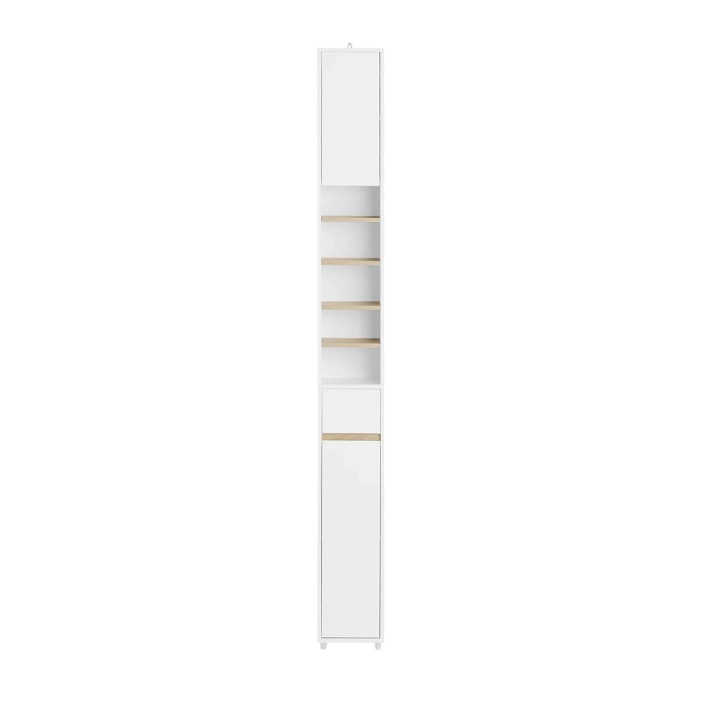 Armadio Colonna bagno, Mobile bagno alto con 2 Ante e 1 cassetto altezza: 180 cm Bianco-Naturale BZR34-WN