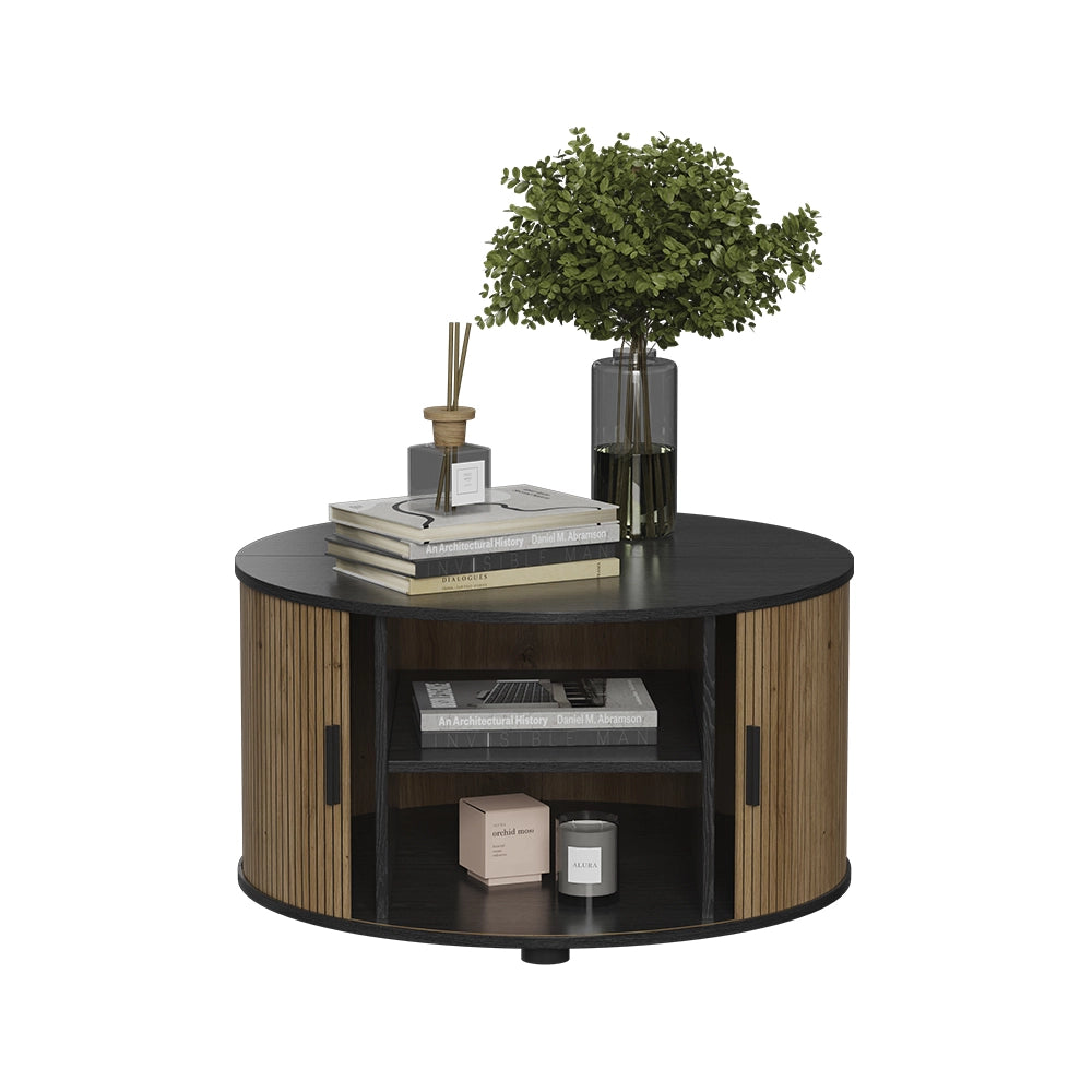 Vicco tavolino soggiorno Quercia/nero 80 x 80 cm con porta scorrevole